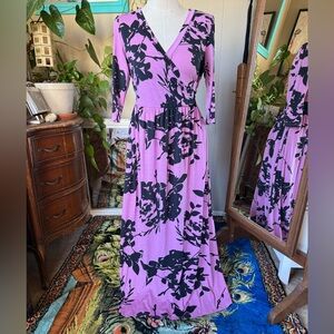Nemidor soft pink and Black floral Maxi Dress, size 14 (US)